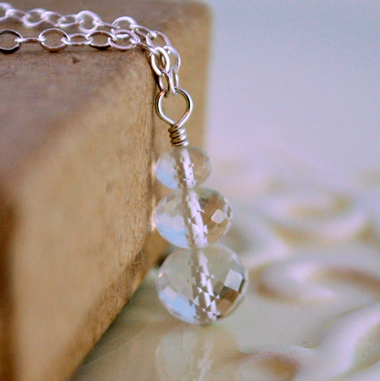 Fun Snowman Necklace Child Children Girl Rock Crystal Quartz AAA Gemstone Sterling Silver Wire Wrapped Winter Holiday Christmas Jewelry