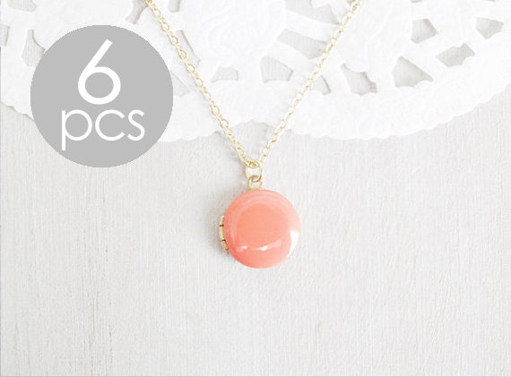 Gold Coral Charm Photo Locket - Bridesmaids Set of 6 - Custom Wedding Party Jewelry