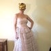 Vintage 50s Pink & Lace Strapless Wedding Prom Ball Gown Party Dress. Size S.
