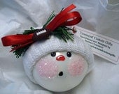 Football Snowman Ornament Christmas Tree Bulb  Hand Painted Glass Snowball face Themed with a football - Personalized