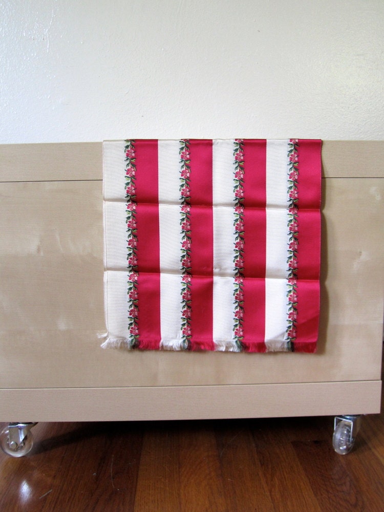 Vintage Scarf / 50's Striped floral tapestry cloth / table runner