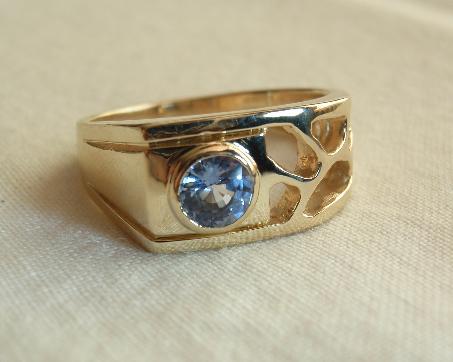 14k Gold Natural Blue Sapphire Ring Men's Ring Gents Ring