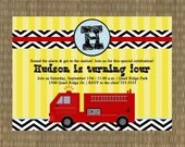 Printable Firetruck Birthday Invitation - Boys 4th Birthday Invitation - Fireman Invitation - Fire truck