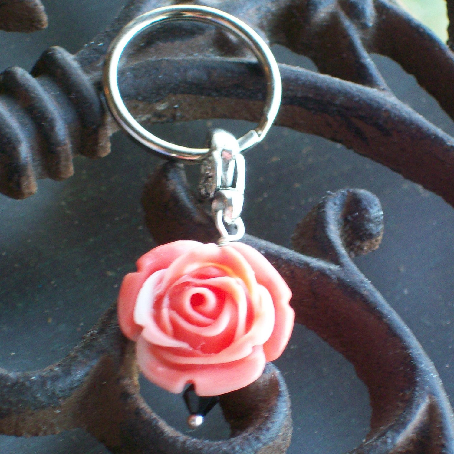 Day of the Dead Orange And White Rose Pendant Keychain