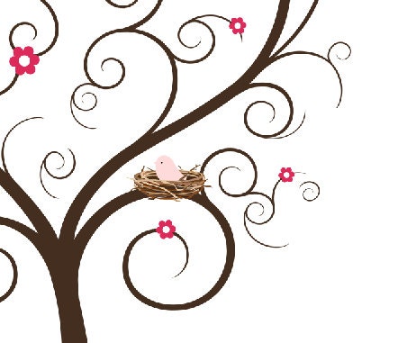 DIY Baby Shower Fingerprint Tree - Printable PDF - Digital Thumbprint Signature Tree with baby bird in the nest