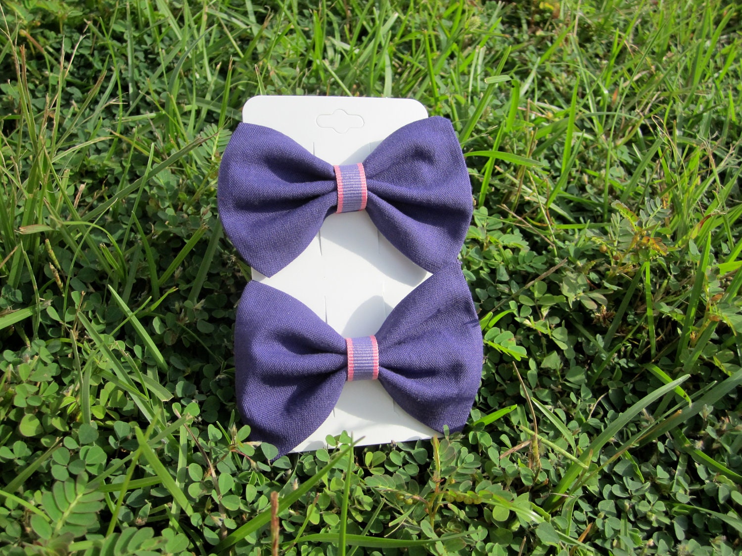 Fabric Bow Tie Hair Bow Set: Purple and Pink Hand Sewn