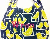 Monogrammed Baby Bib - Citron Birds with Hot Pink on Gray