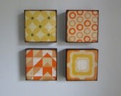 Modern Wall Decor l Art Block Set l Orange and Yellow Geometric (4) 5x5 wood block circles triangles polka dots redtilestudio
