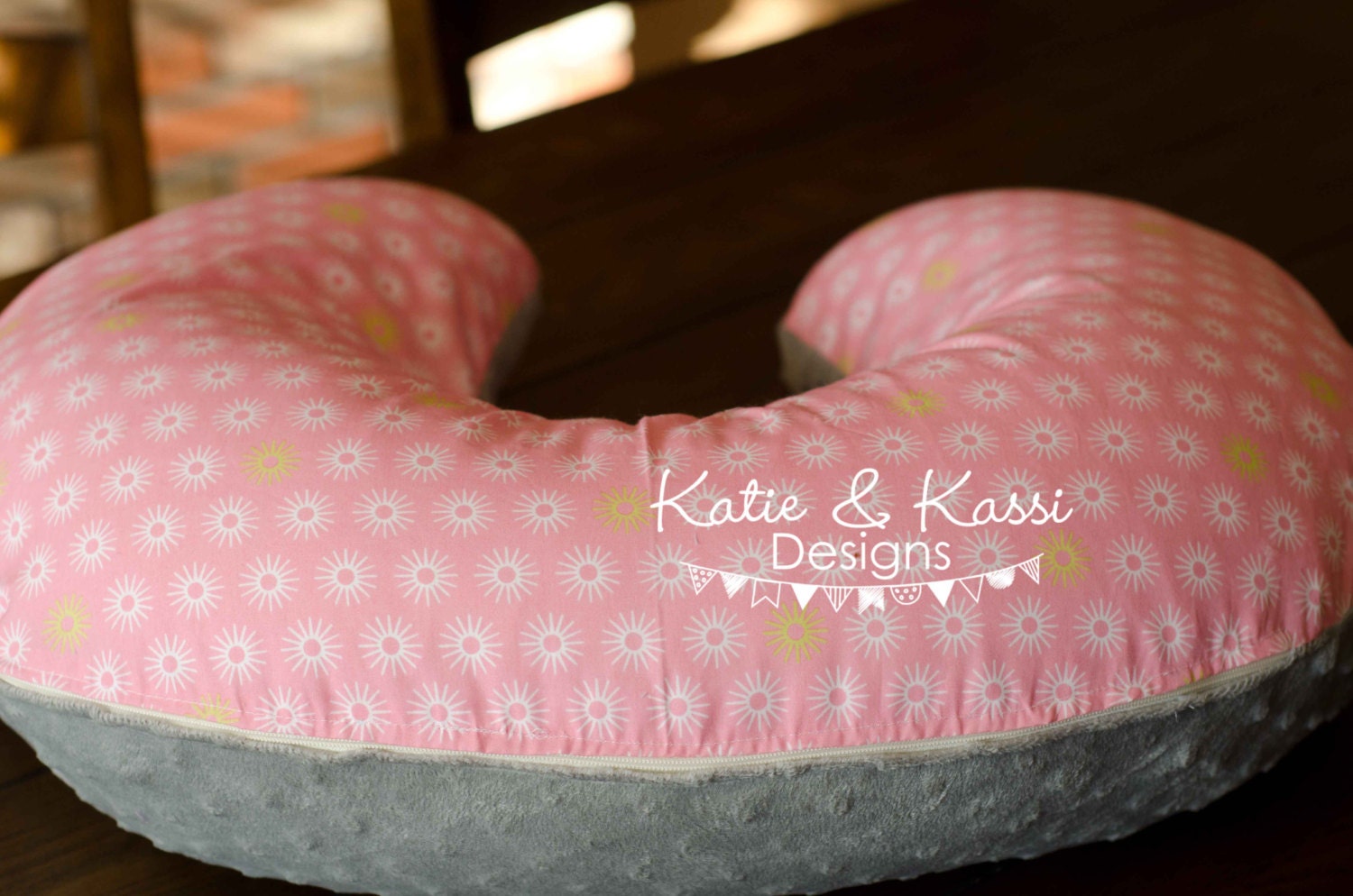 Pink Organic Monaluna Star Starburst Grey Gray Minky Dot Modern Boppy Cover READY TO SHIP