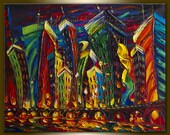 Original Cityscape Painting Oil on Canvas Palette Knife Textured Contemporary Abstract Art Modern City Series 24X30 by Willson Lau