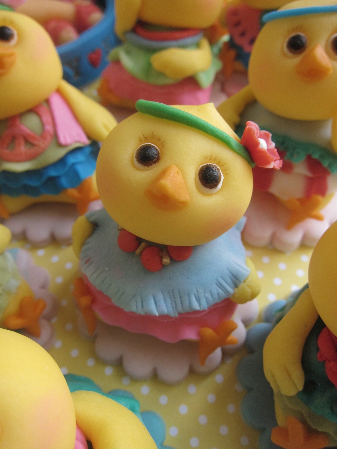 Hippie Chicks Cupcake Toppers (6 Chicks, 1 Birthday Message Plate) Il_570xn