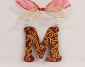 Monogram Christmas Ornament Letter Initial holiday tree decoration in elegant swirls