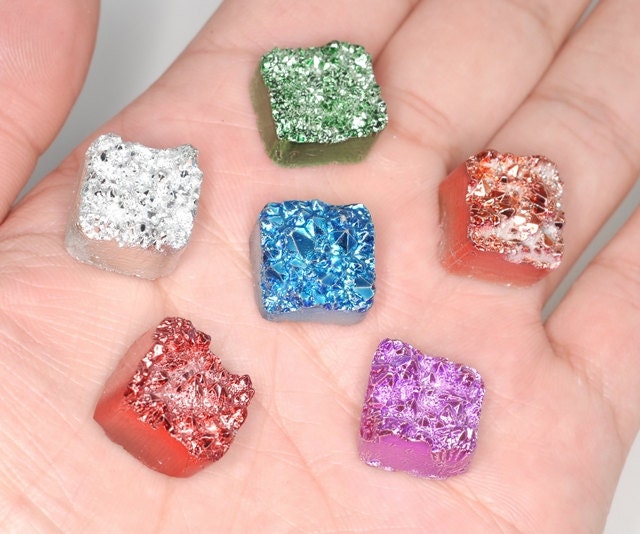 4 Pieces Silver Square Calibrated Druzy Cabochon 14mm B39DR4283