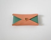 Leather Mini Business Card Case - Peach & Mint Green Color Block