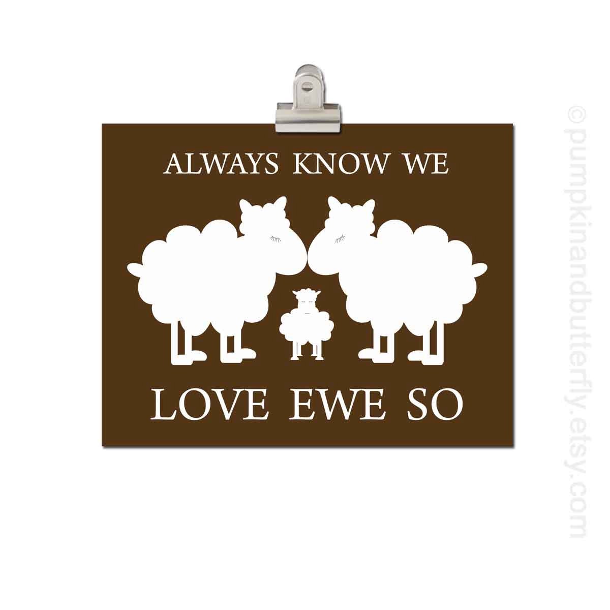 Kids Wall Art - Childrens Art Print Poster, 11x14 Print, Lamb, Ewe, Sheep, Neutral, Brown, Love Ewe So, Fall, Harvest, Gender Neutral