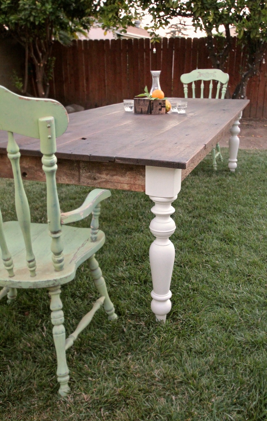 Large Finished 8ft // Reclaimed Wood Farmhouse Dining Table // Painted Legs & Satin Finish