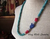Turquoise Lapis Nugget Bamboo Coral Silver Necklace