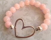 Soft Pink Heart Streach Beaded Bracelet