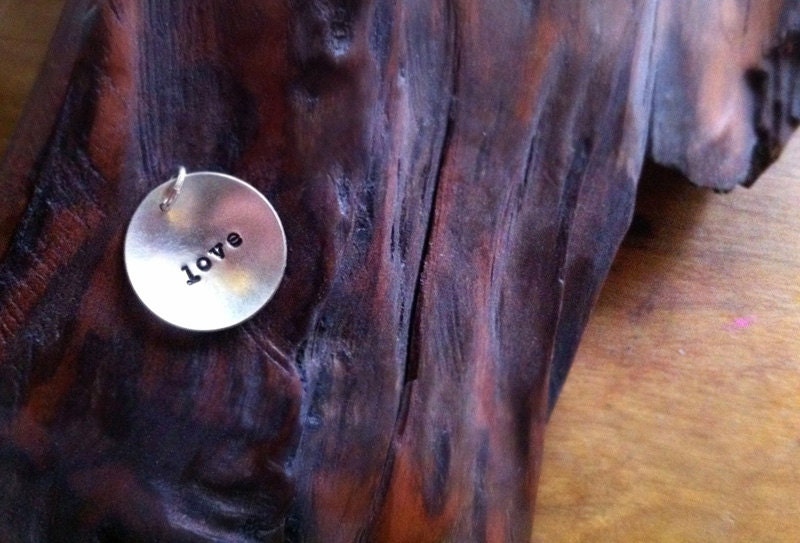 Love- Silver Hand Stamped Pendant Necklace