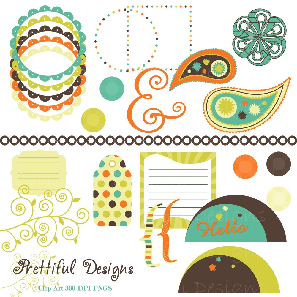 Clip Art Digital Frame Paisley Tag Brackets Ampersand Commercial Use Monkey Kisses Set 1 (490) Il_570xn