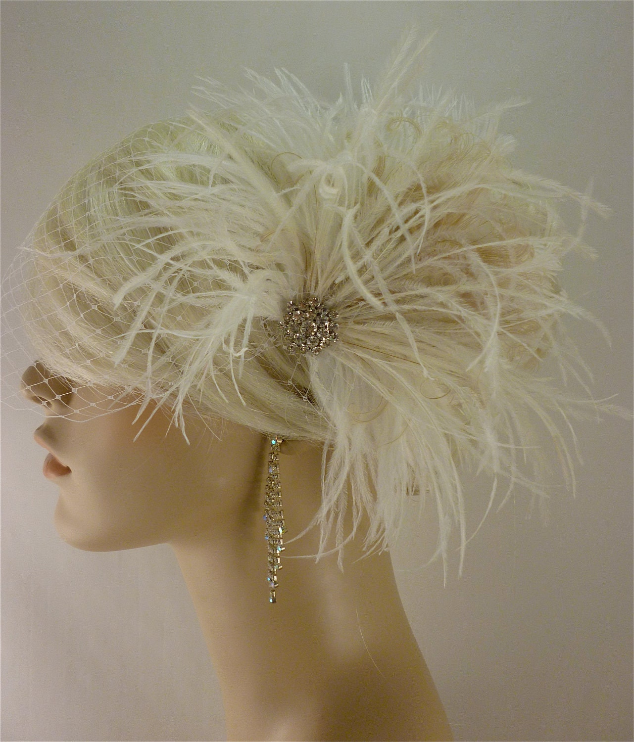 Bridal Feather Fascinator, Bridal Fascinator, Bridal Headpiece, Bridal Hair Accessories, Bridal Veil