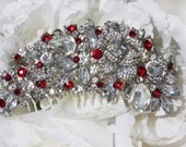 Large crystal hair comb,Bridal hair accessories,red hair combs,wedding hair comb rhinestone,crystal wedding comb,bridal hair comb crystal