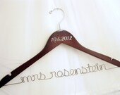 Custom Wedding Hanger with Date and Wire Phrase - WALNUT - Suspended Moments