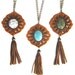 SALE Boho Pendant Tassel Turquoise, Kiwi Jasper or African Turquoise Leather Punched Karen Kell Collection