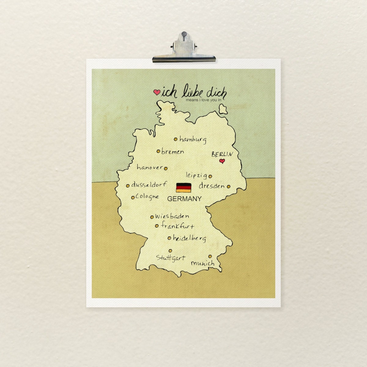 I Love You in Germany 8x10 / German Map, Giclee, Modern Baby Nursery Decor, European Travel Theme, Digital Print, Oktoberfest, Deutschland