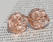 Petite Clear crystal - Rose Gold Series- Clear Swarovski crystal beads and Rose gold Wire Wrapped Stud Earrings
