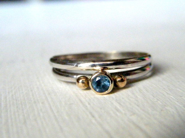 Blissful Stack Ring Set In Aquamarine Sterling Silver And 14kt Gold Size 7