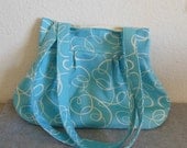Pleated Canvas Bag -- Teal with White Swirls