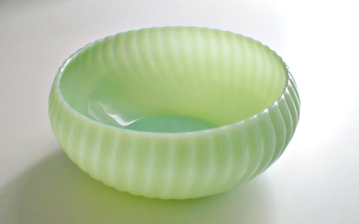 Fire King Jadite Bulb Bowl Candy Bowl Ribbed Swirled Jadeite