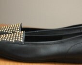 Vintage Italian Leather Loafers with Gold Stud Details. Size 6M