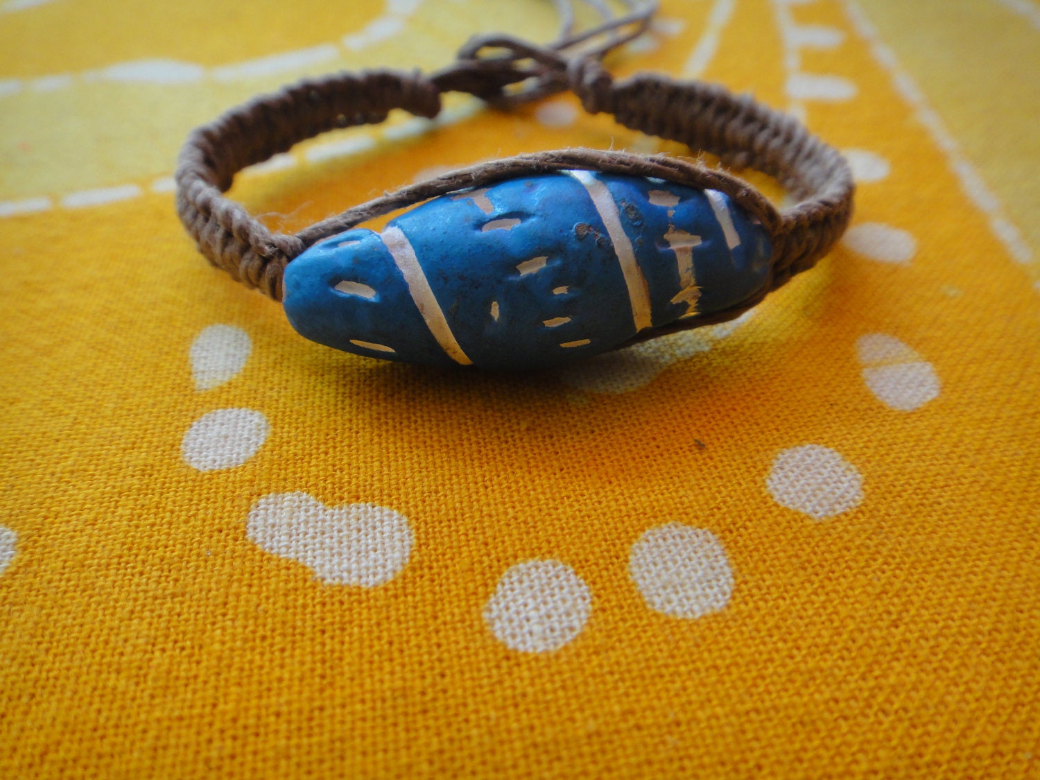 African Hand Painted Bead Hemp Bracelet / Anklet