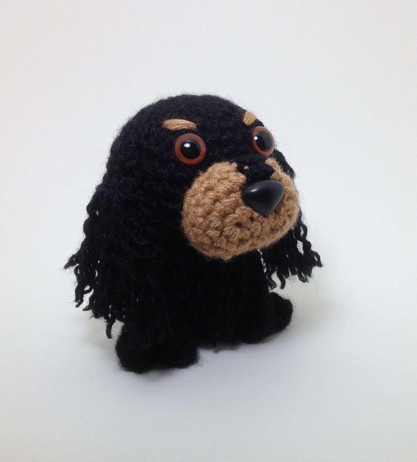 Cocker Spaniel Plush Puppy Amigurumi Dog Black and Tan Stuffed Animal Handmade Crochet Dog Dog Doll / Made to Order