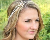 Gold Flower Bridal Headband with Mother of Pearl and Swarovski Crystal - No Headaches -floral, Grecian, Wedding