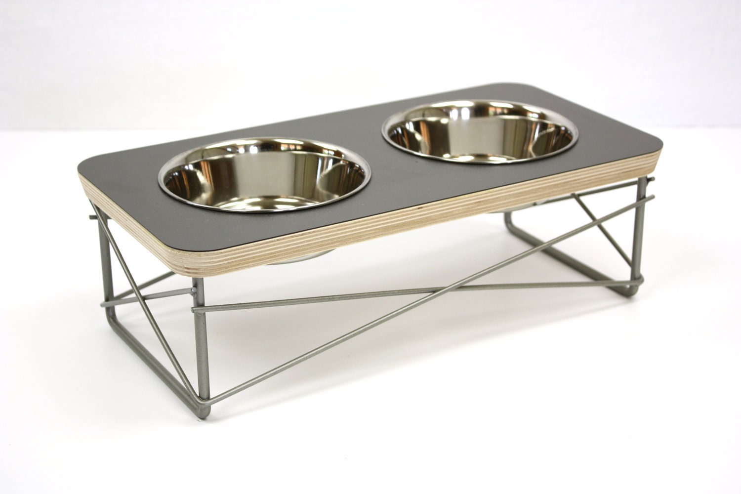 Cat Dog Feeding Bowl / Dish Holder - Elevated Modern Grey