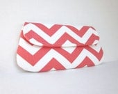 Coral and White Chevron Clutch by waterpath