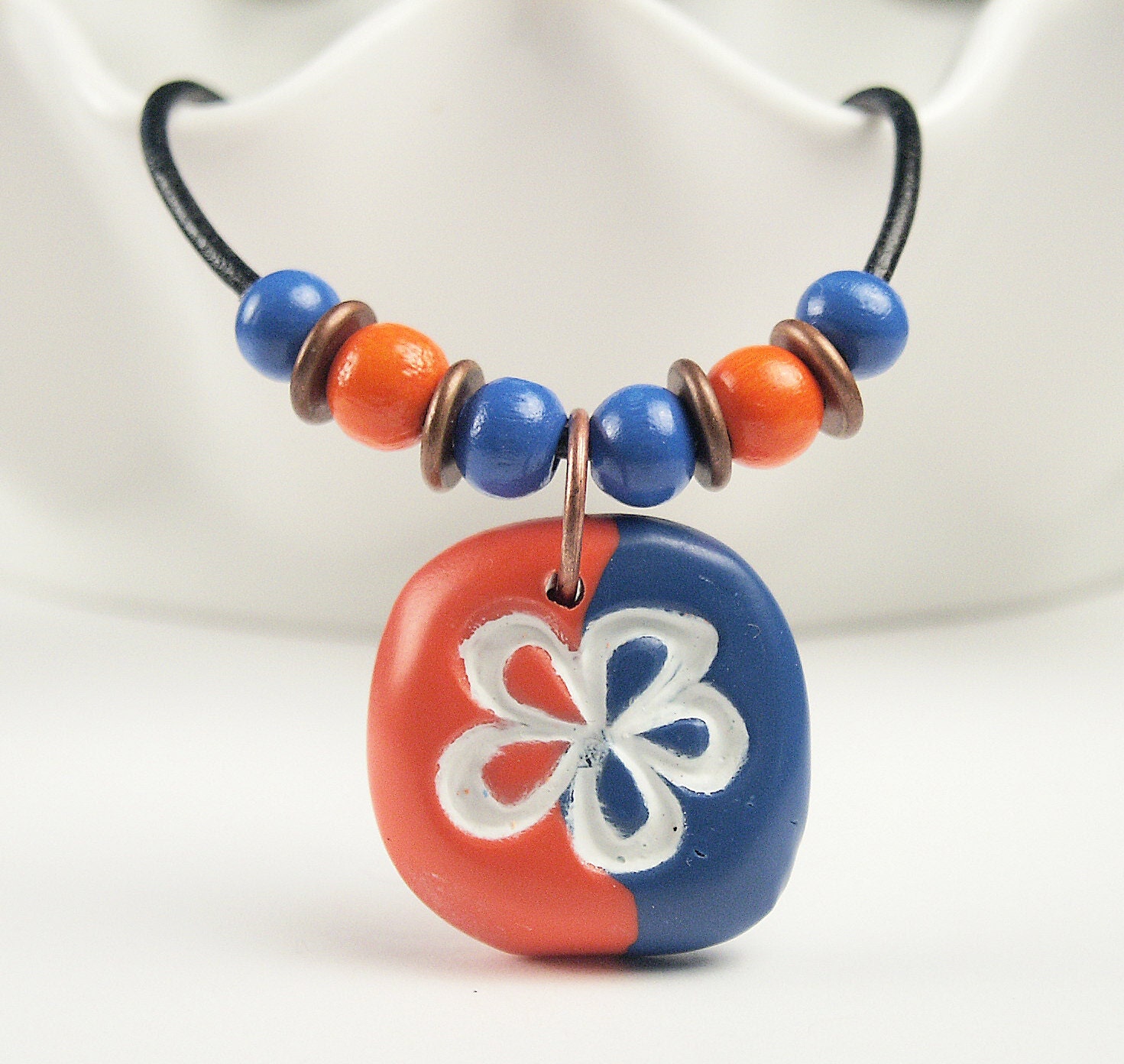 University of Florida Gators Game Day School Spirit Polymer Clay Square Flower Pendant Necklace