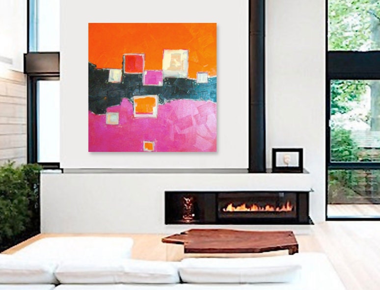 Abstract Painting Orange original contemporary art 36" x 36" home or office by Linnea Heide - SALE