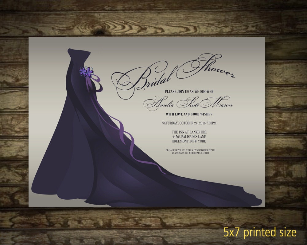 Bridal shower invitation with bride Silhouette Wedding Dress - CHOOSE ...