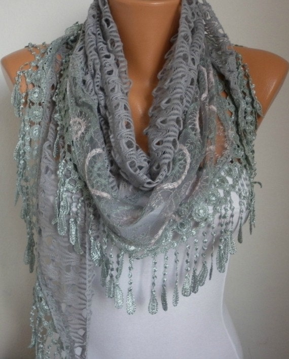 Lace Scarf -  scarf shawl -  - Silvery - Free scarf - Gray - fatwoman