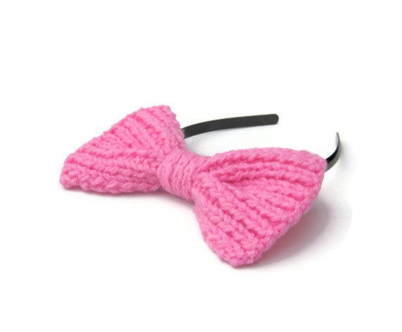 Pink bow headband big hairband bow women hair accessories huge knitted baby pink bow on Alice band