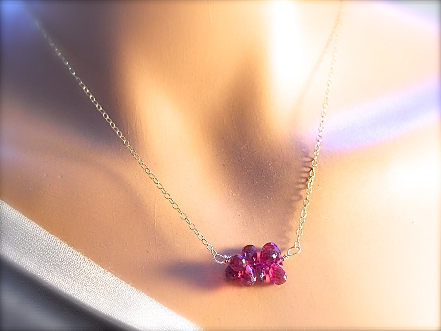 MOTHERS DAY Raspberry Quartz Bubble Briolette Necklace, 14k Gold Filled, Pink Red Ruby Accents, Magenta Fuschia SPRING Fashion Accessory
