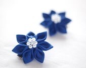 Blue Flower girl hair clips - Toddler hair accessories - children spring clothing