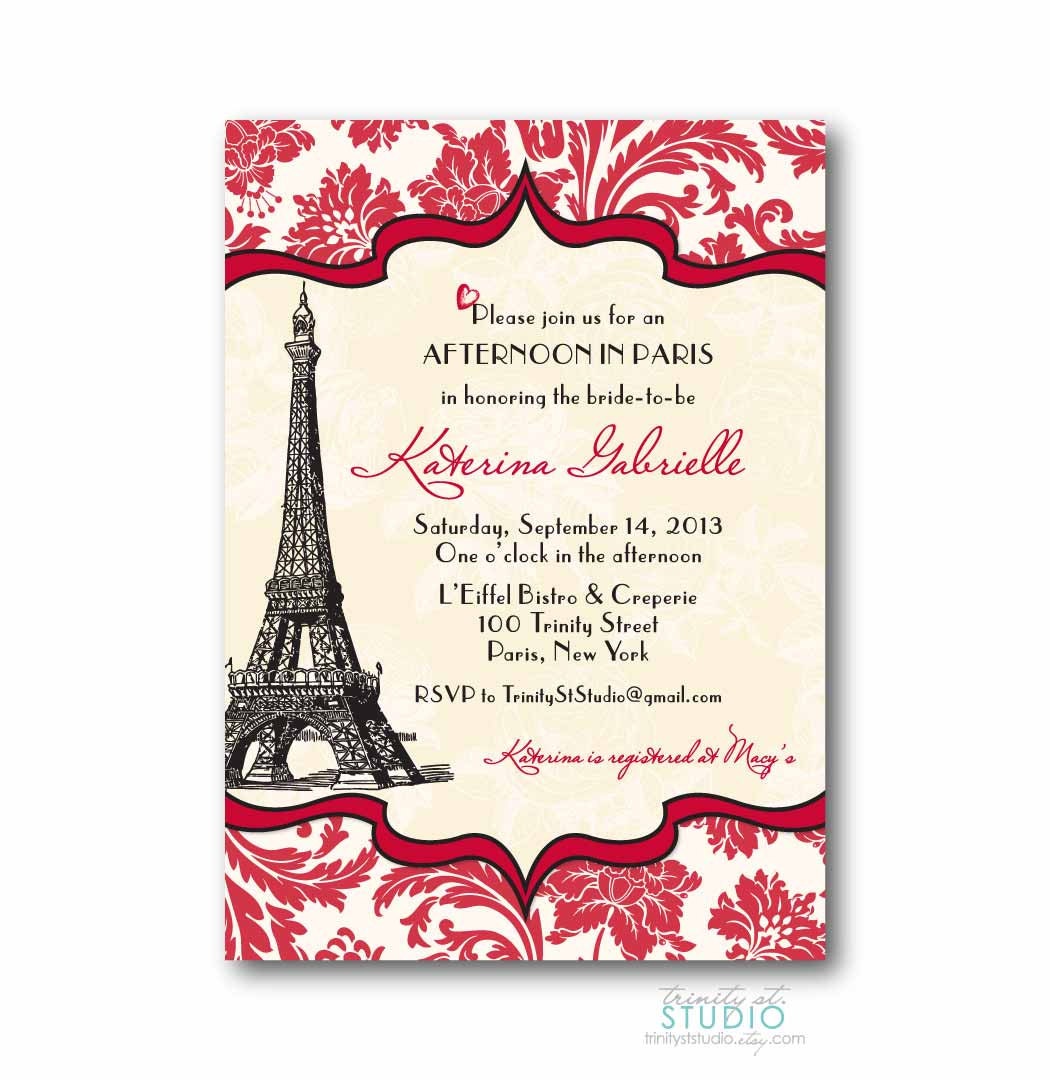 Vintage Paris Invitation - Bridal or Baby Shower - Birthday Party Wedding - PRINTABLE DIY Digital or Printed Design (optional)