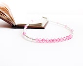 Bridal pink rose beaded ankle bracelet. Wedding silver thin anklet. Swarovski crystal dainty jewelry