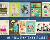 a  set of 20 brand new illustrated postcards-10 motives, each 2 pieces