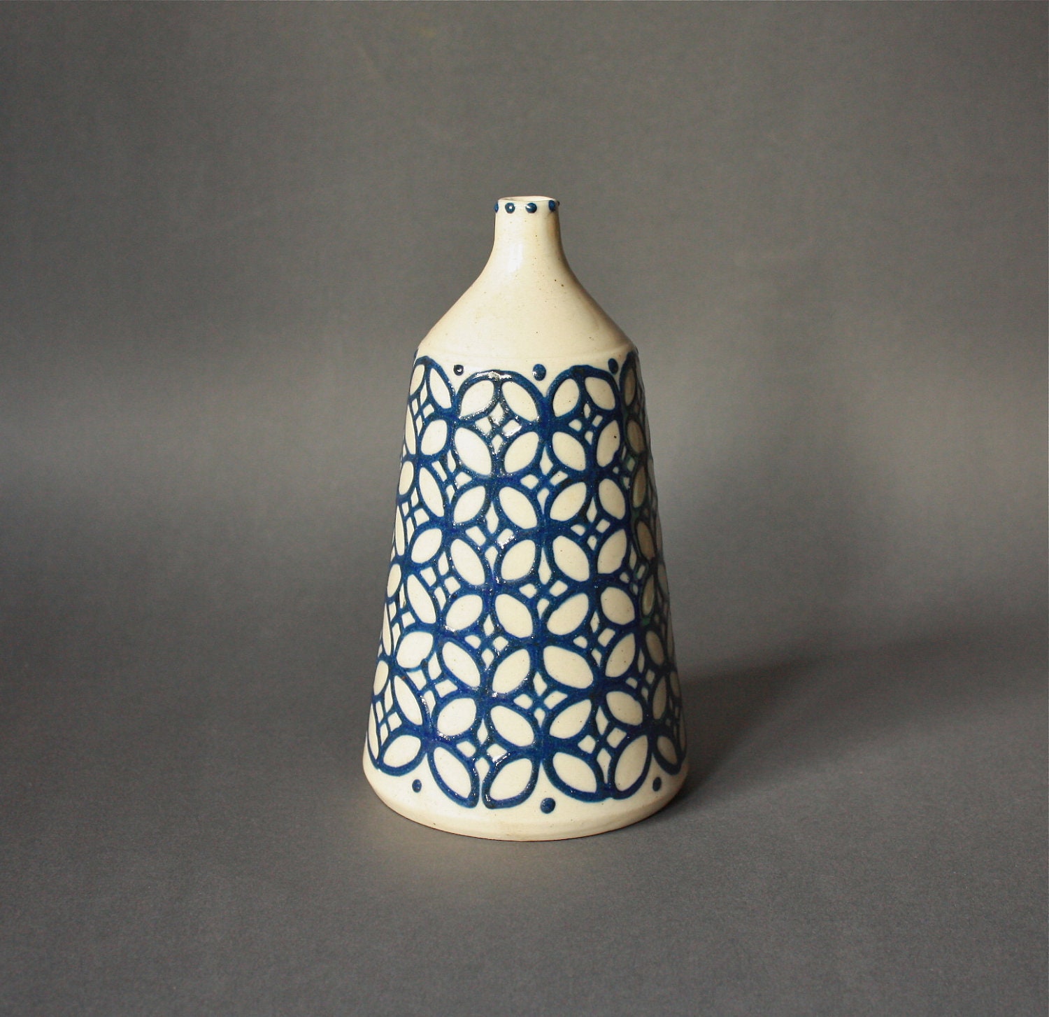 Vintage STUDIO Pottery Vase Patterned White and Blue